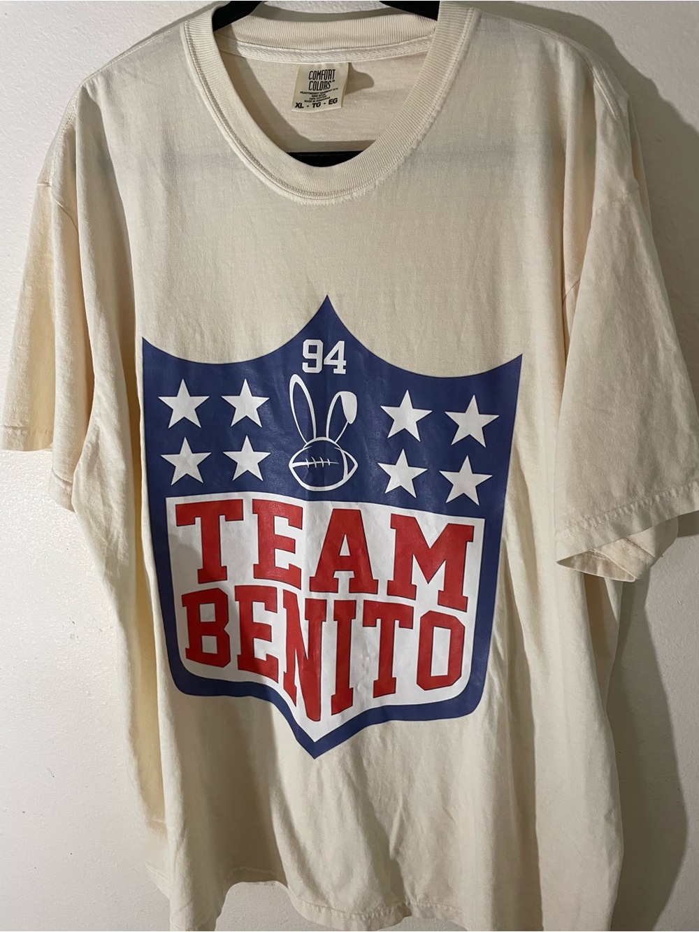 Comfort Colors Cream TEAM BENITO Graphic Tee with Red & Blue Shield Print